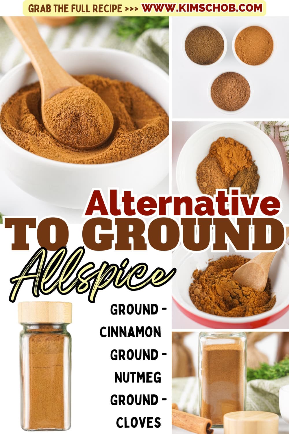 Ground spices: cinnamon, nutmeg, and cloves as allspice alternatives.