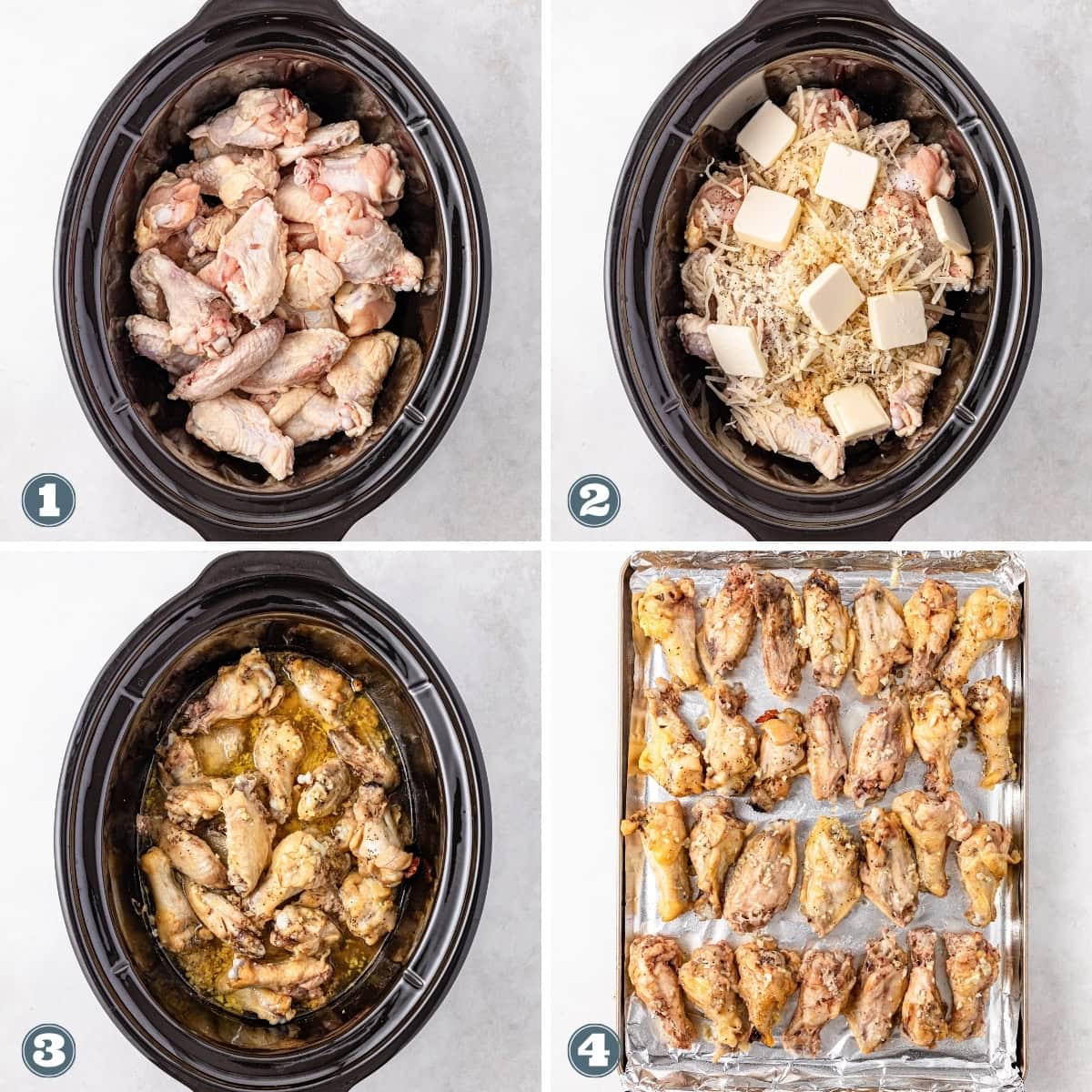 Process of making chicken wings in a slow cooker.