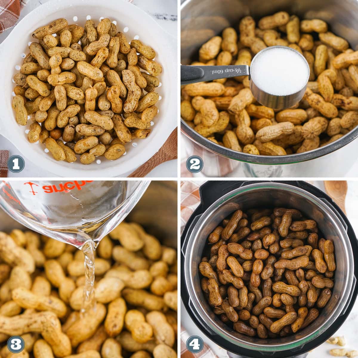 Making boiled peanuts with raw peanuts, salt, water, and cooking.