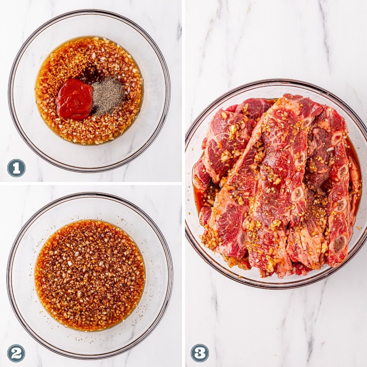 Beef marinade preparation and marinating beef slices.