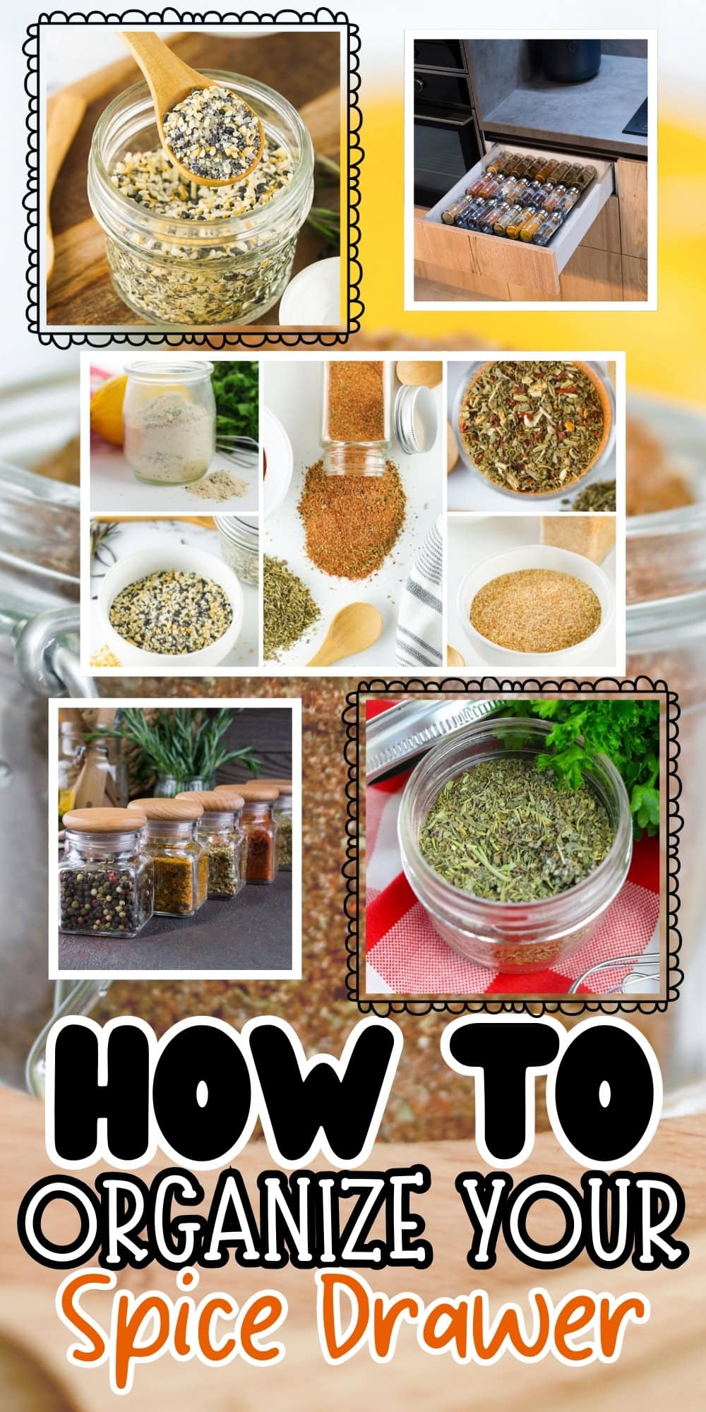 Spices in jars,and a spice in drawer.