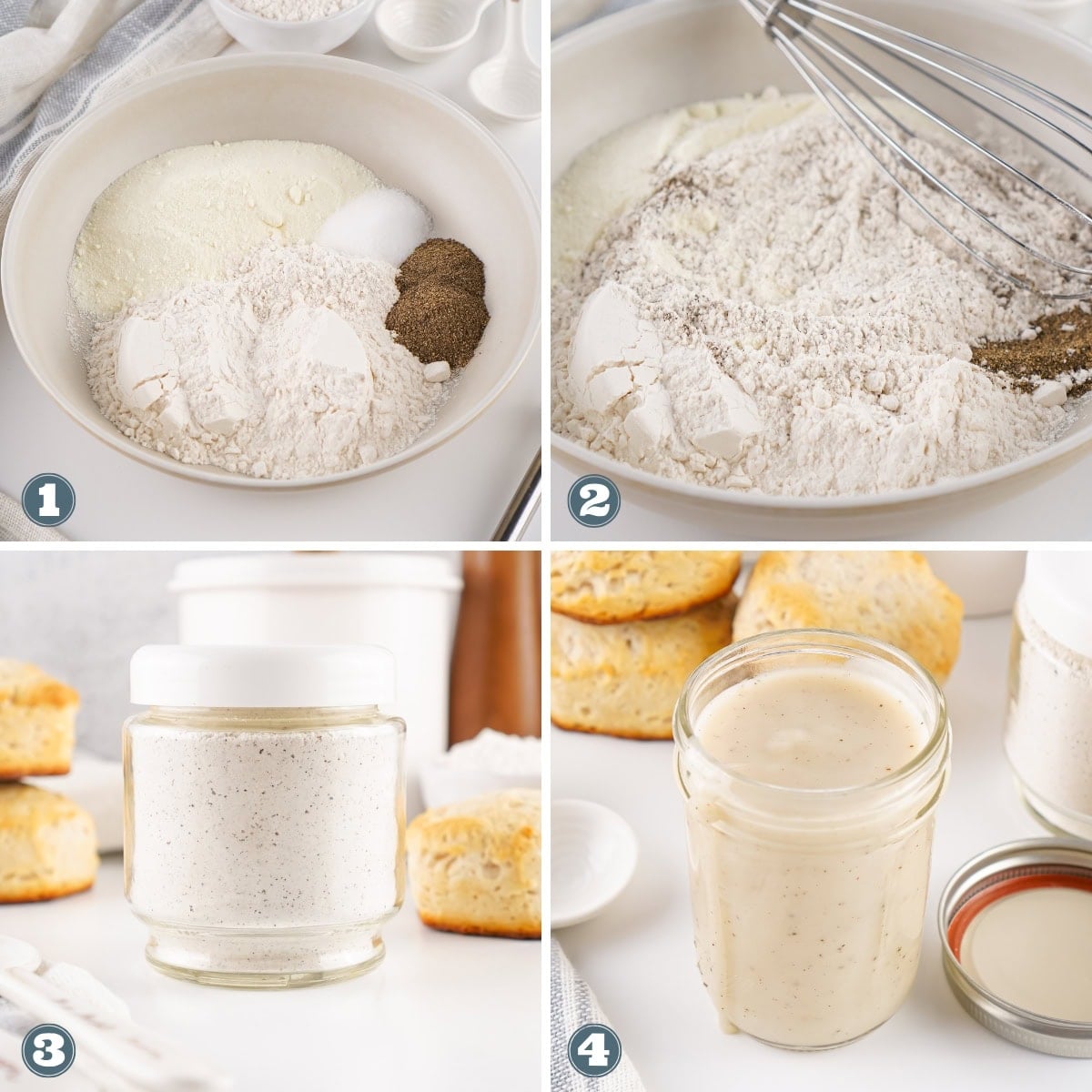 Dry ingredients mixed, whisked, jarred, and ready to serve.