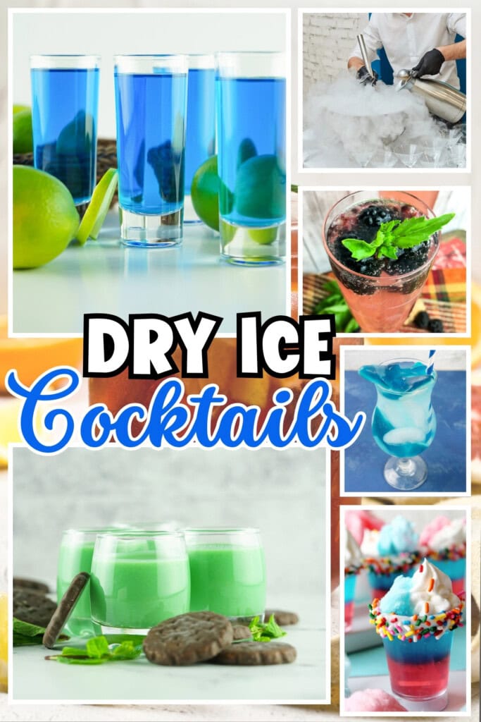 Colorful cocktails and drinks with dry ice effects and creative garnishes.