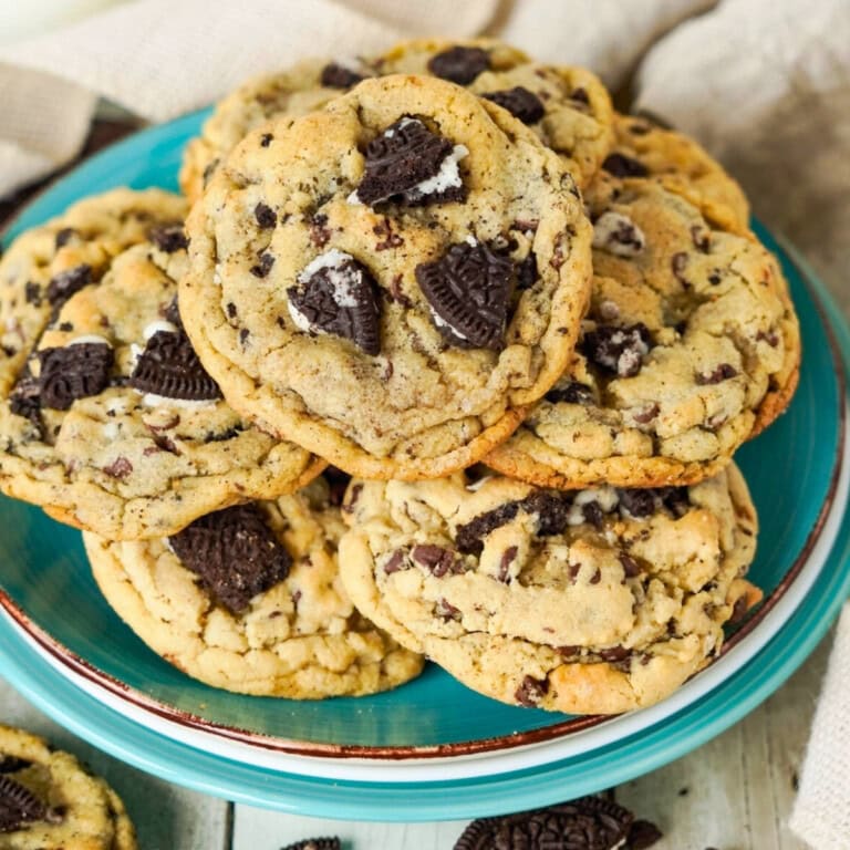 Easy homemade cookies topped with chunks of chocolate sandwich cookies.