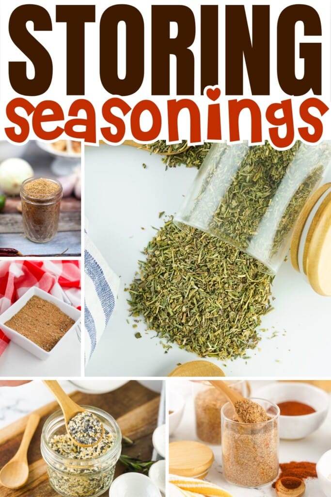 Jars and containers filled with various spices and dried seasonings.