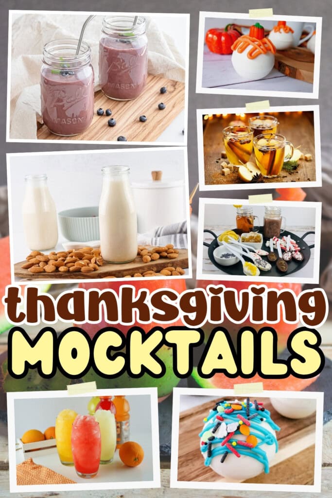 Colorful Thanksgiving mocktails and festive non-alcoholic drinks.