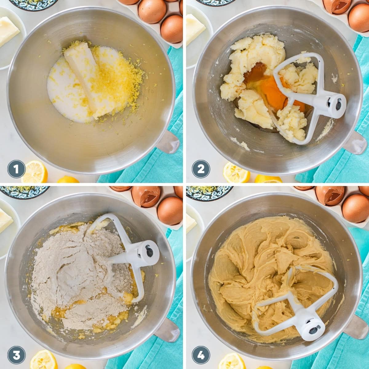 Mixing brownie mixture in a metal bowl with a paddle attachment.