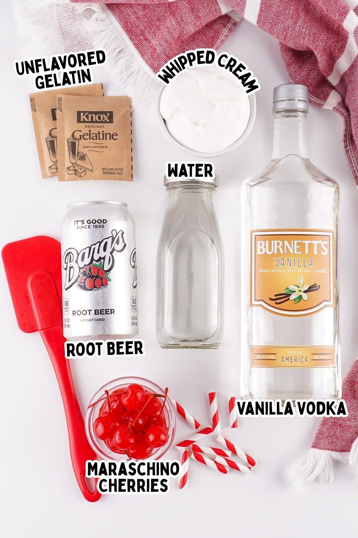 Root beer float shot recipe labeled on a white background.