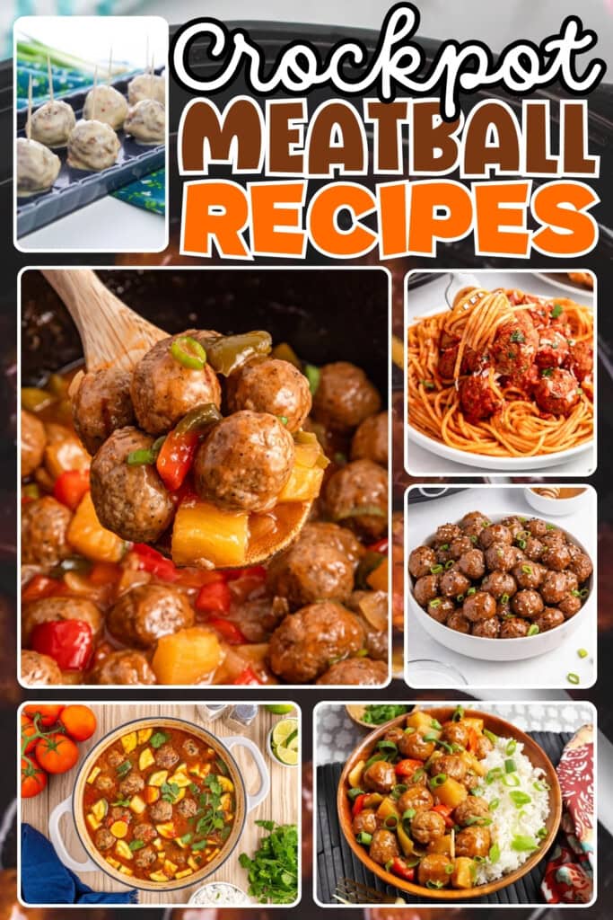 Crockpot meatball dishes, including spaghetti and meatballs.