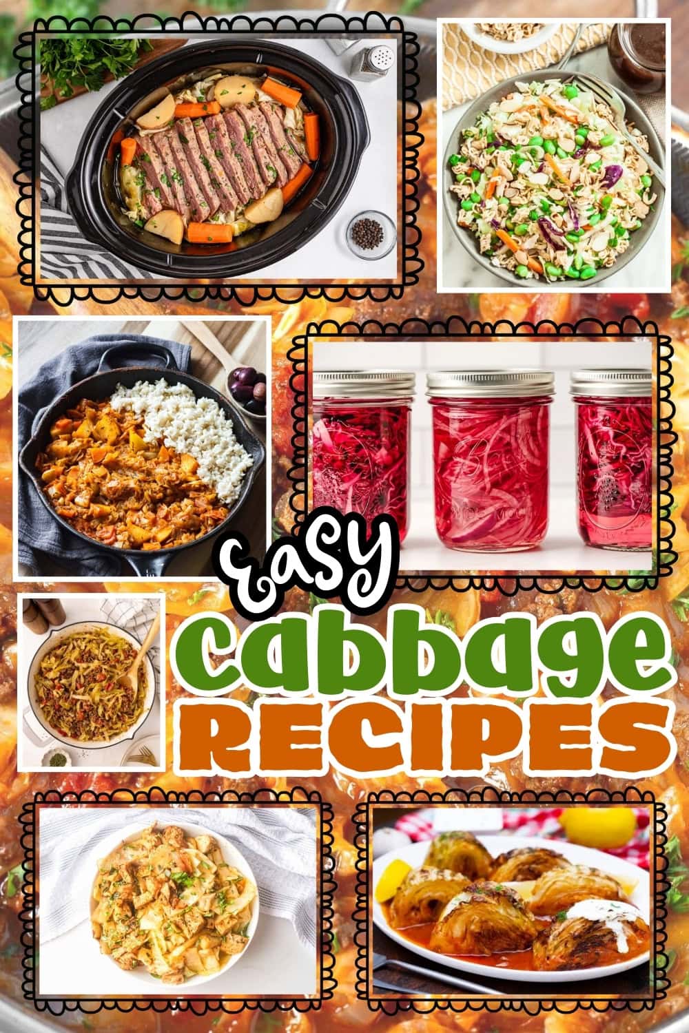 Various colorful cabbage dishes.
