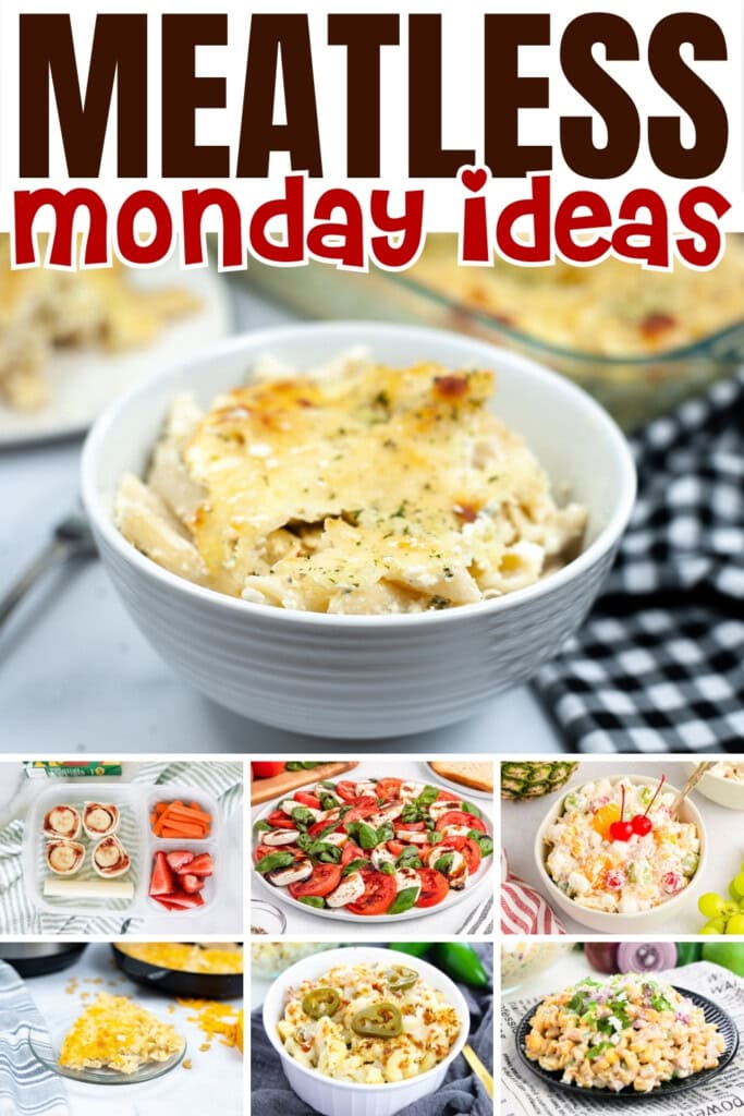 Meatless dishes including pasta.