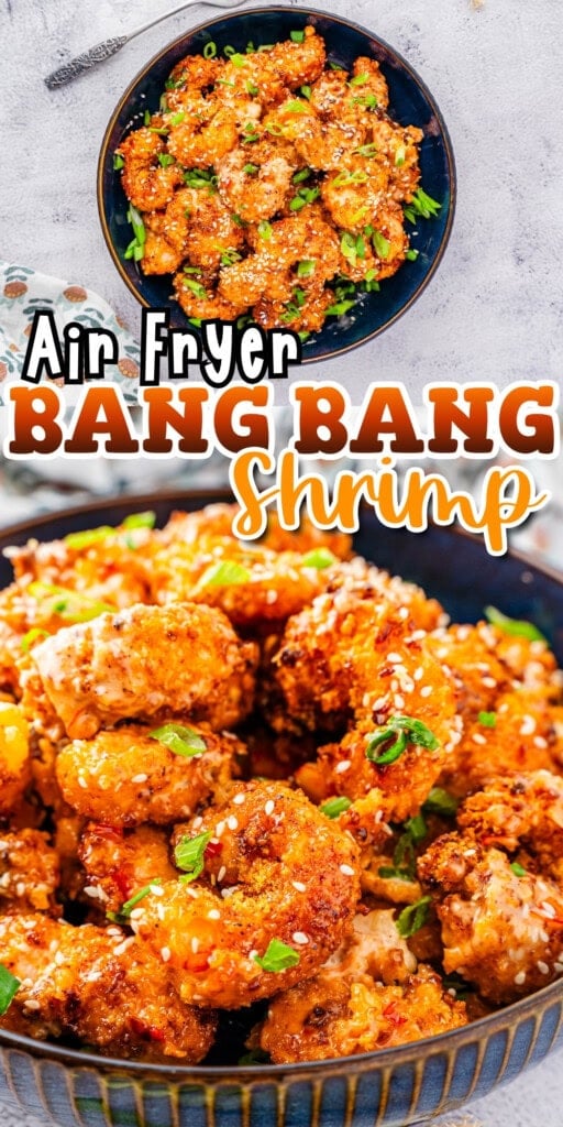 A bowl of crispy air fryer Bang Bang shrimp garnished with green onions.
