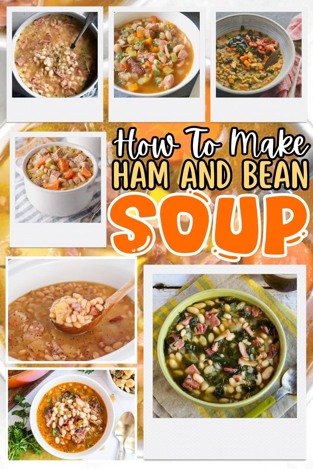 Various ham and bean soup bowls.