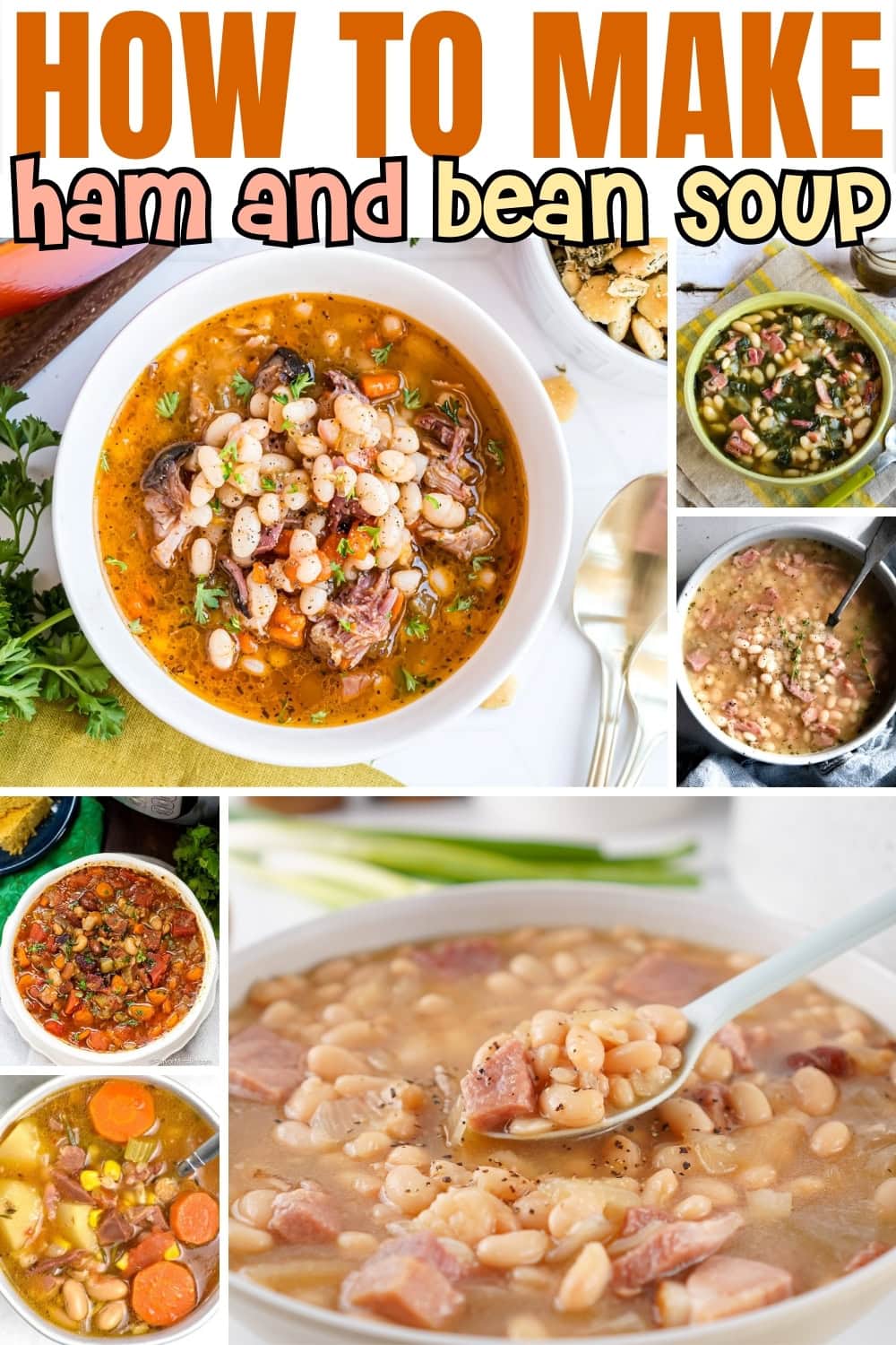 Ham and bean soup in bowls.