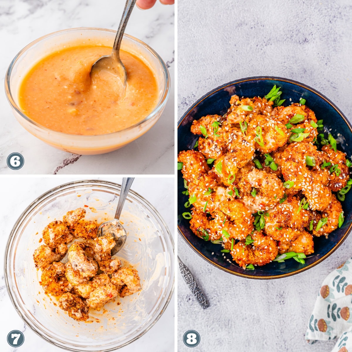 Making saucy, sesame-coated shrimp bites.