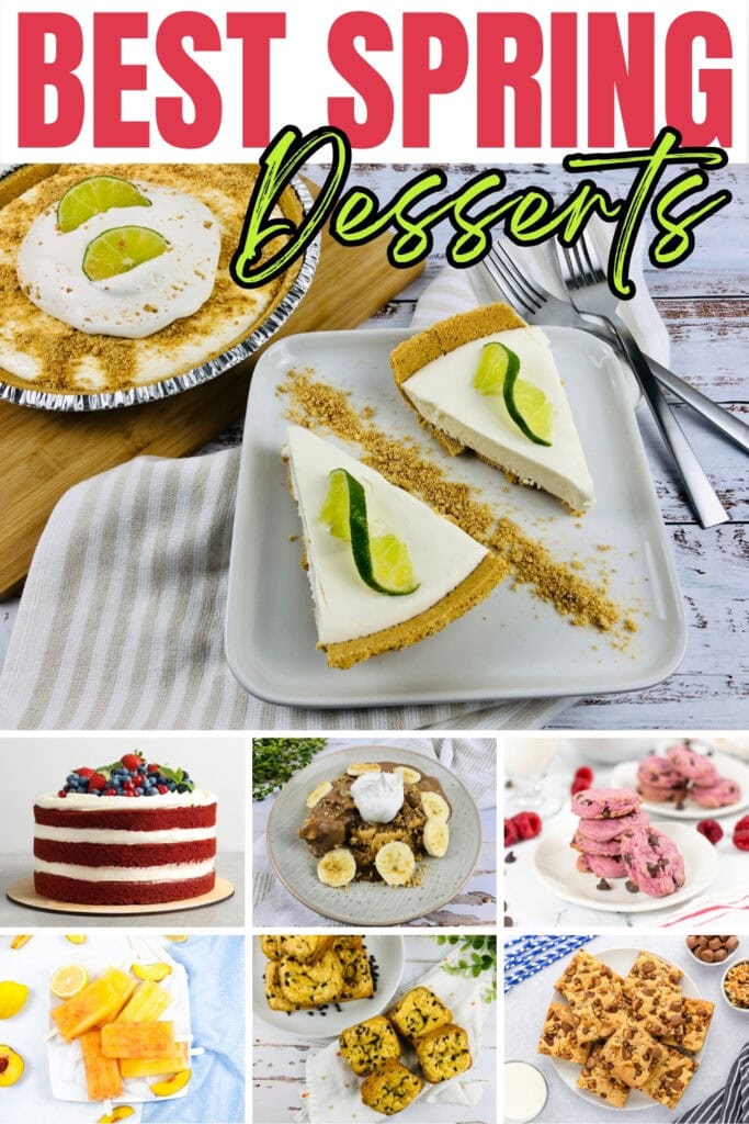 Spring desserts including pie, cake, cookies, and ice cream.