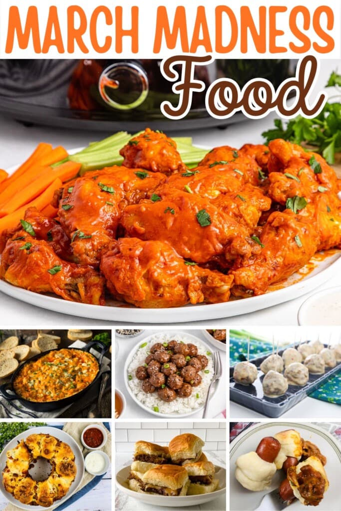 A variety of party foods including wings, sliders, meatballs, and veggie platter.