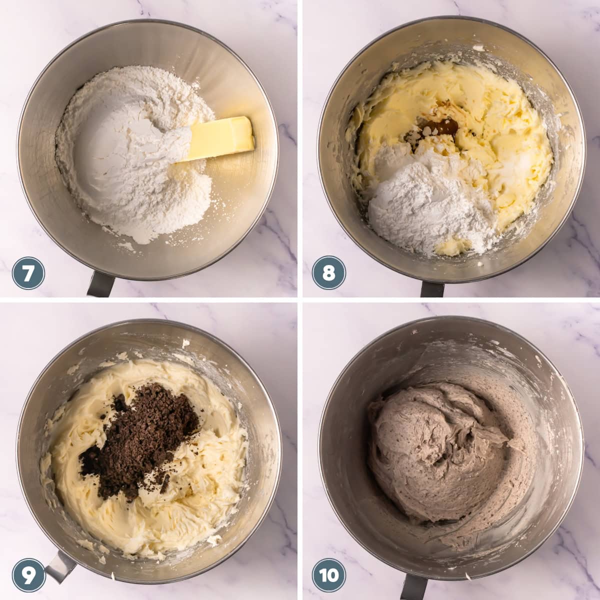 Mixing cookie ingredients and chocolate bits in a metal bowl.