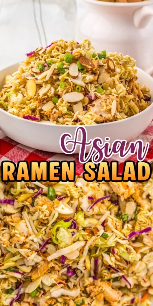 Asian Ramen Salad with chicken, almonds, and cabbage.