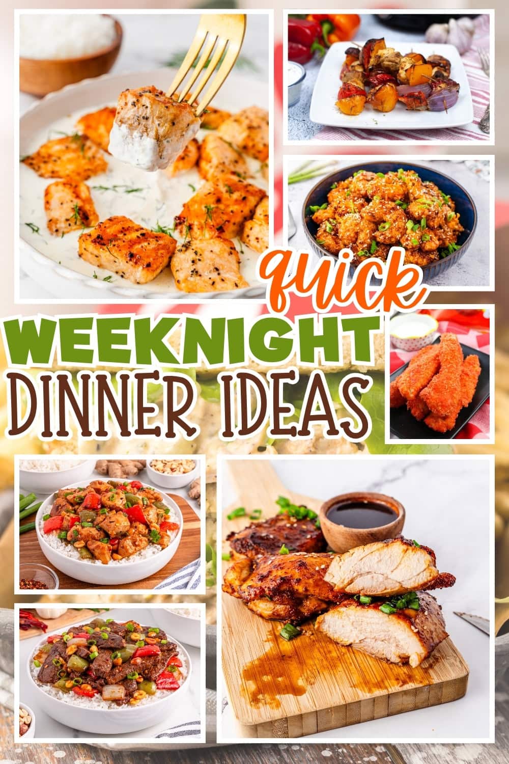 Various quick weeknight dinner dishes.
