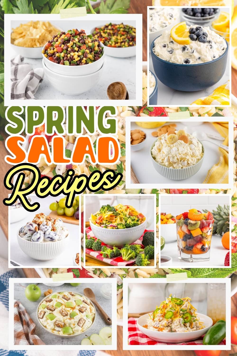 Colorful spring salads in bowls.