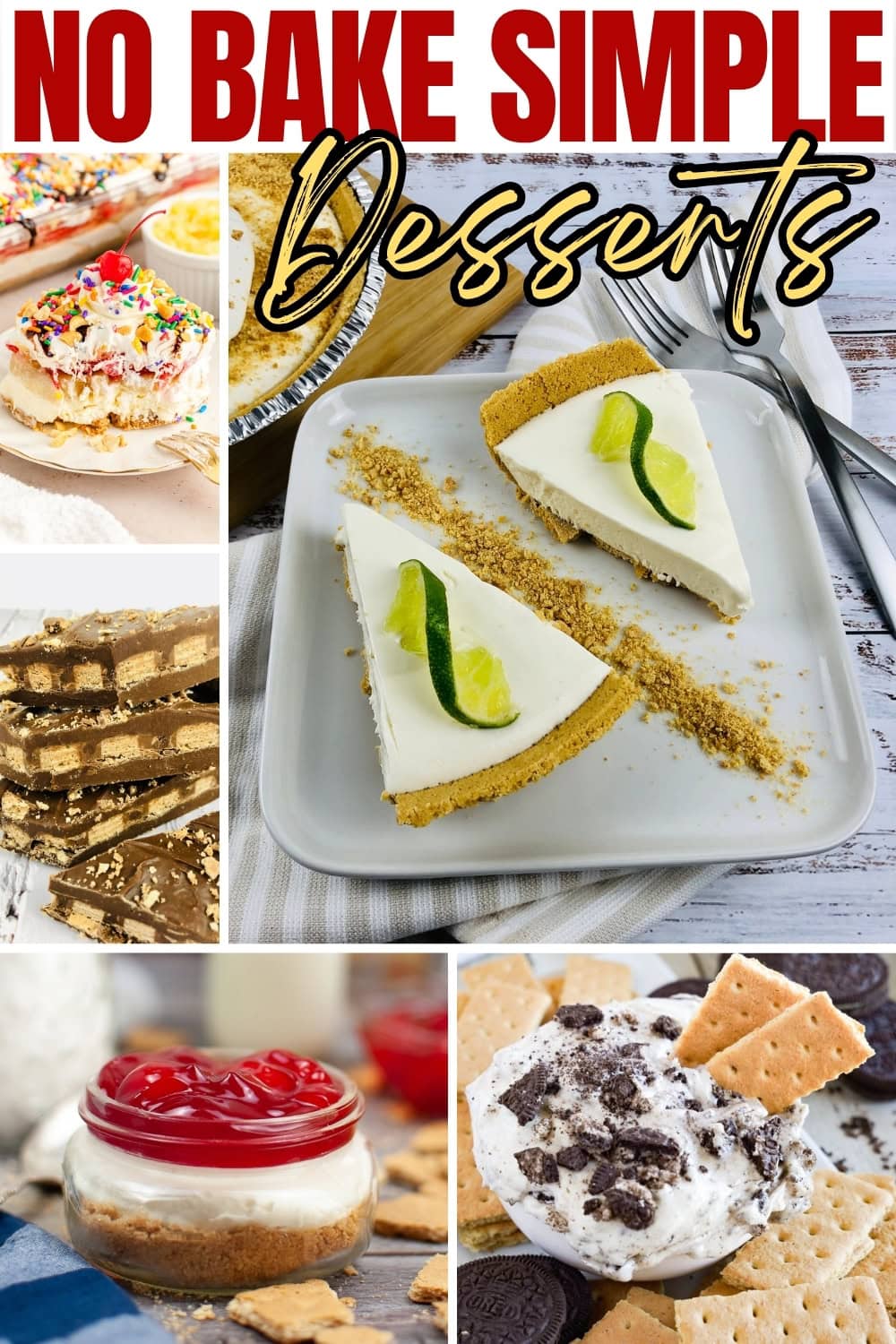 No-bake desserts, including pies, bars, and cheesecakes.