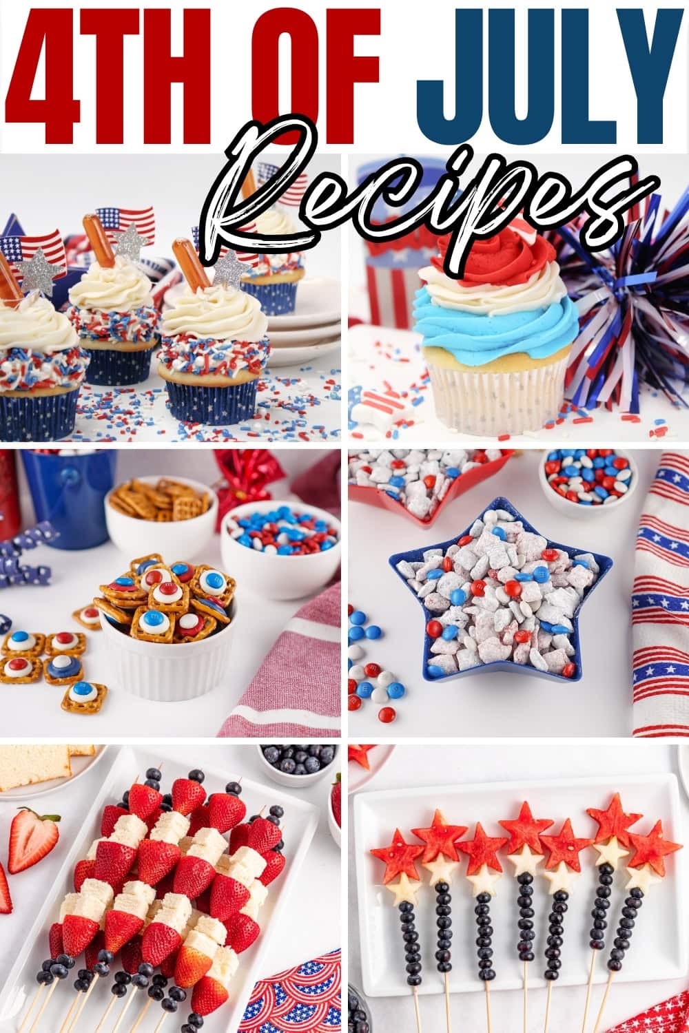 Festive red, white, and blue 4th of July themed desserts and snacks.