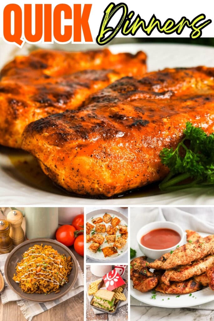 Easy quick dinner dishes, including grilled chicken and pasta.