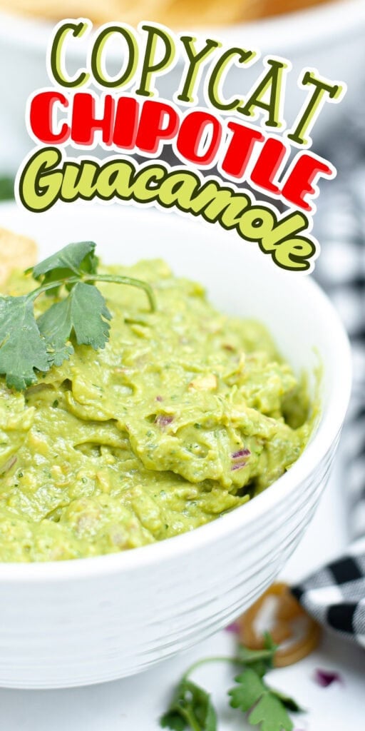A bowl of guacamole with Copycat Chipotle Guacamole.