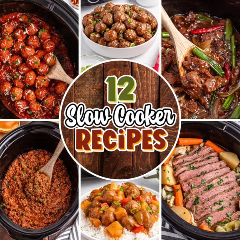 Six slow cooker dishes.