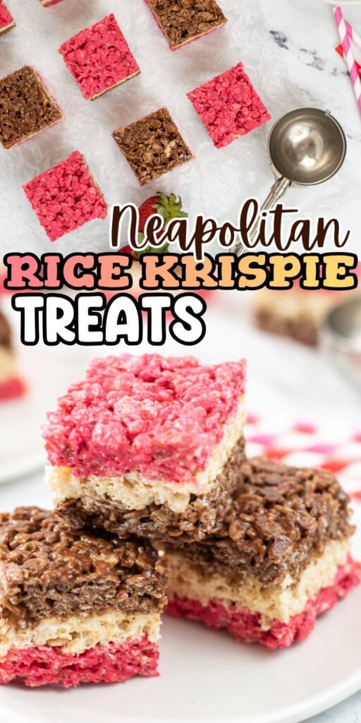 Neapolitan Rice Krispie Treats: chocolate, vanilla, and strawberry layers.