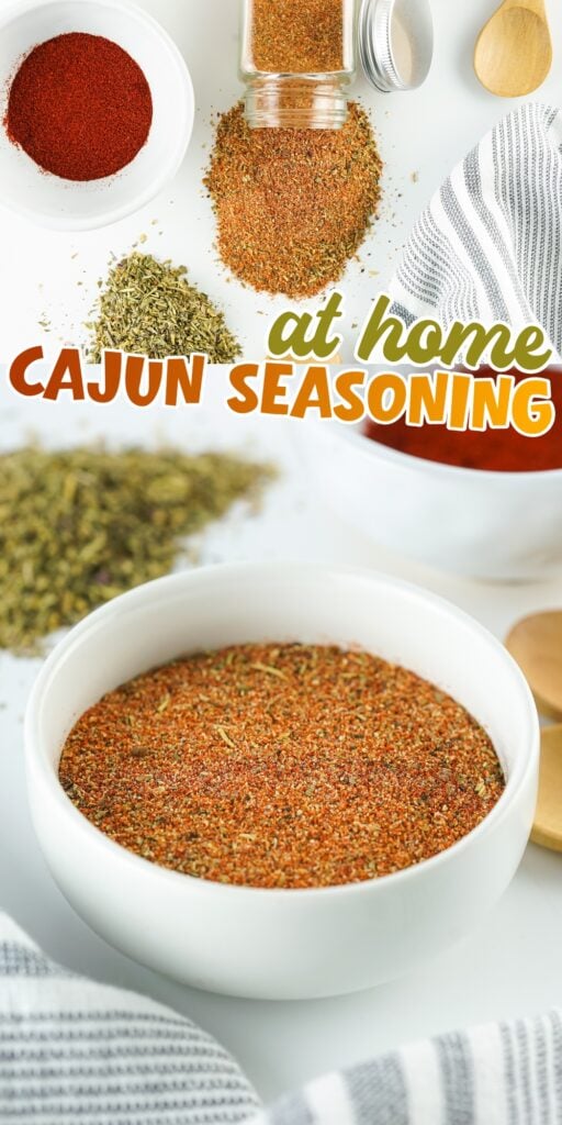 Bowl of homemade Cajun seasoning with scattered spices.