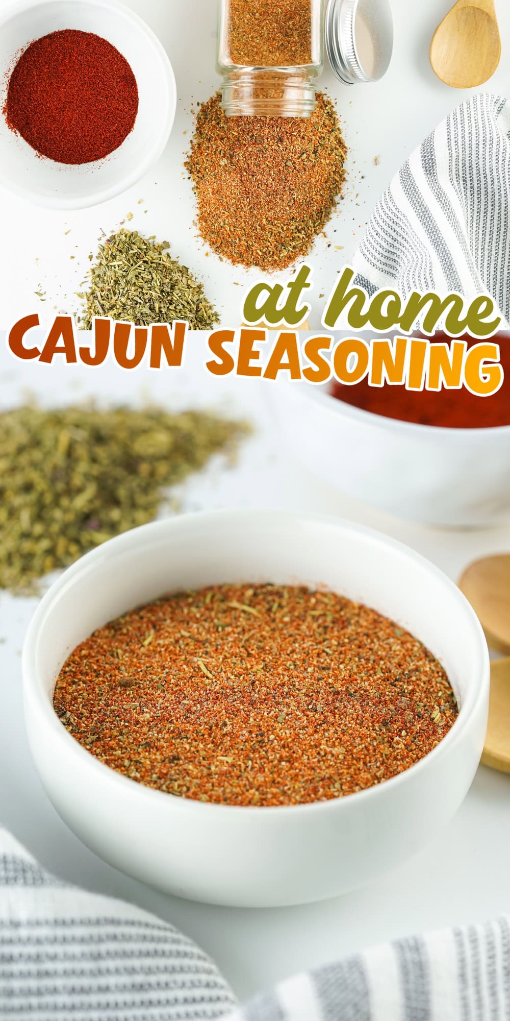 Bowl of homemade Cajun seasoning with scattered spices.