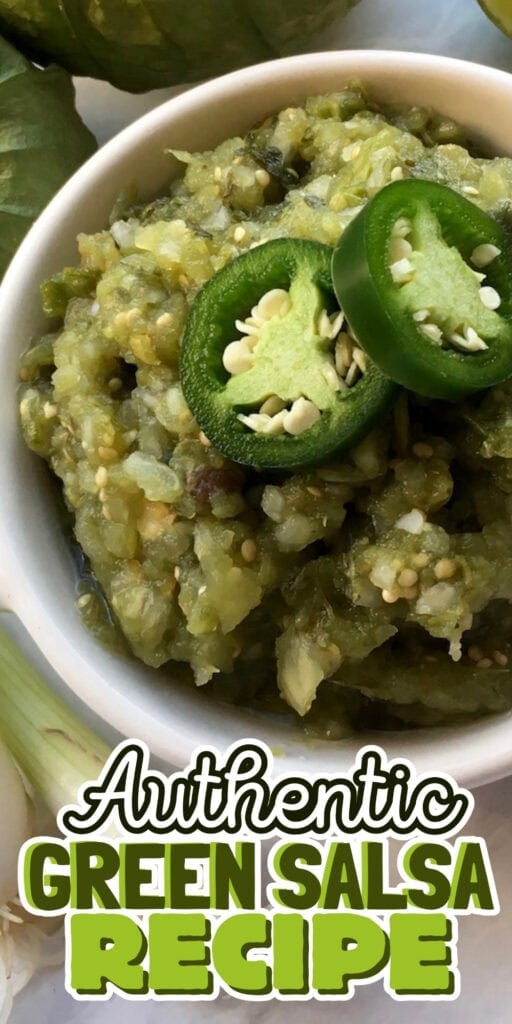 Authentic green salsa recipe with tomatillos, jalapeños, and fresh ingredients.