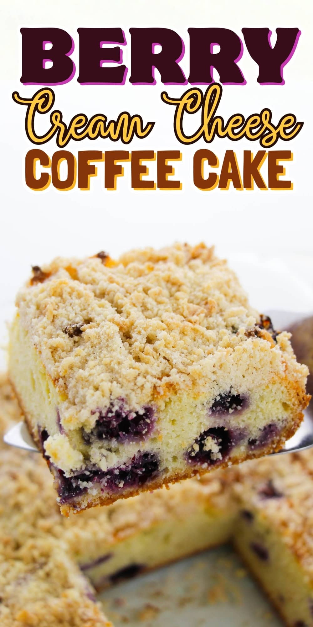 A slice of berry cream cheese coffee cake with crumb topping.
