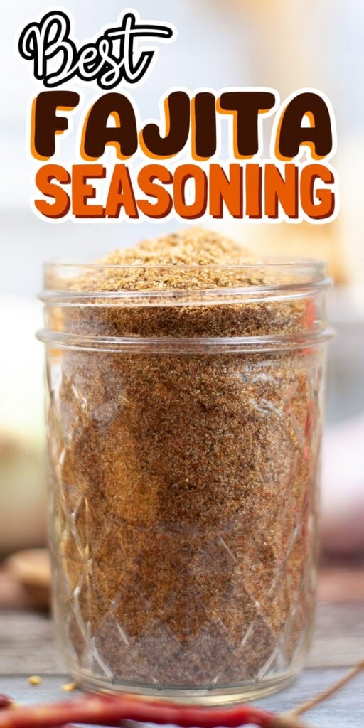 A jar filled with fajita seasoning.