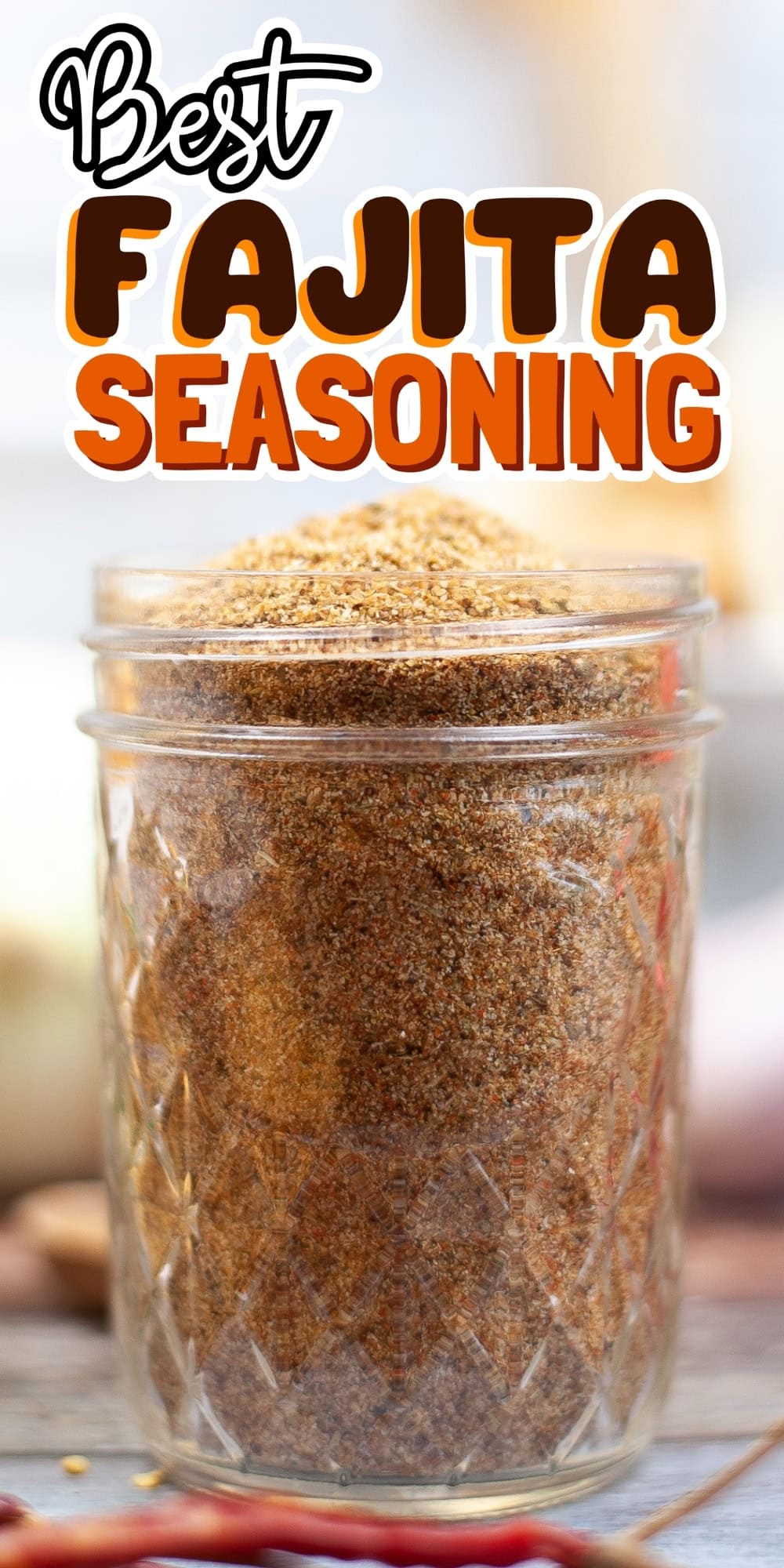 A jar filled with fajita seasoning.