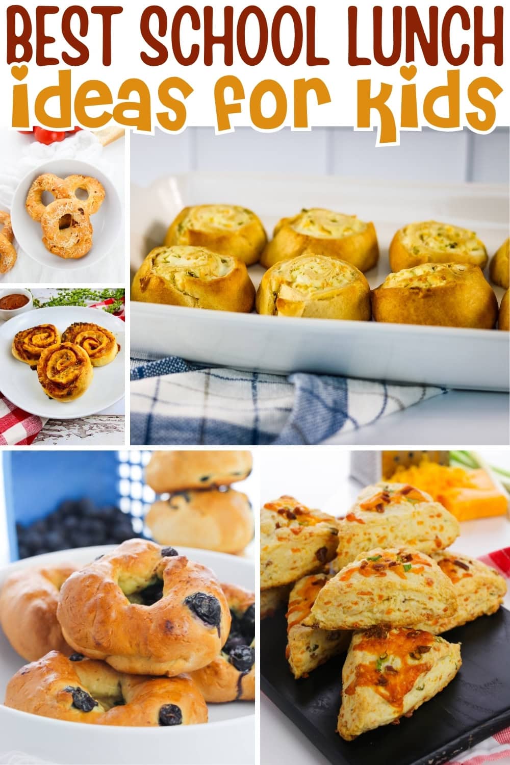 Kid-friendly baked lunches like rolls, pretzels, bagels, and scones.