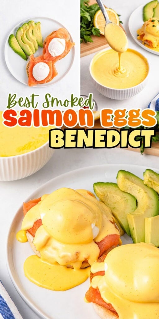 Eggs Benedict with smoked salmon, avocado slices, and creamy hollandaise sauce.
