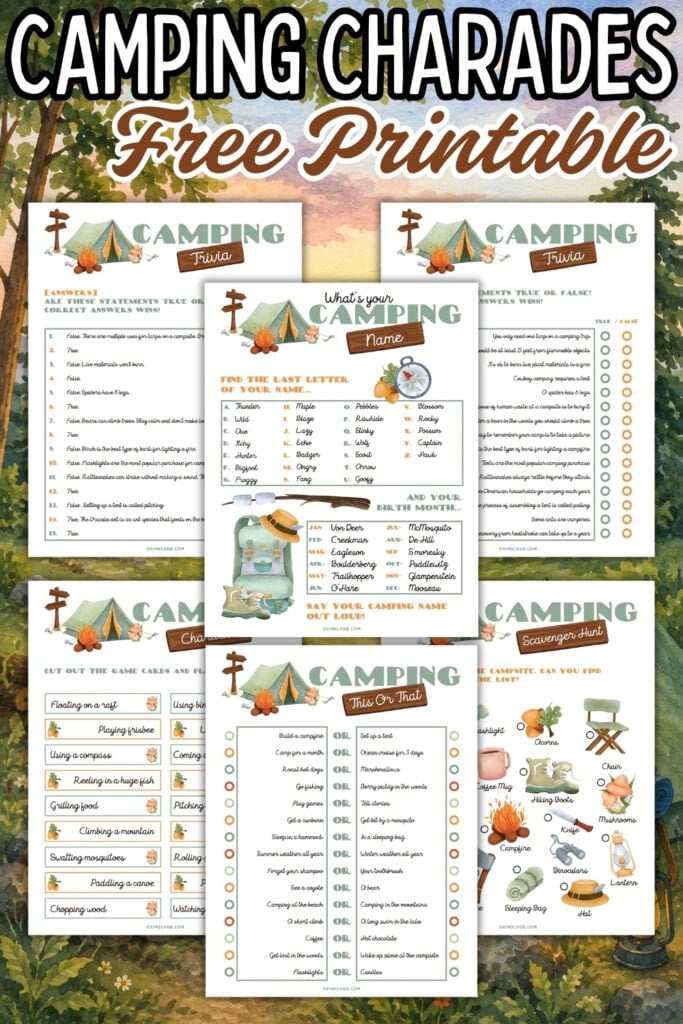 Printable camping charades, trivia, and games for outdoor fun.