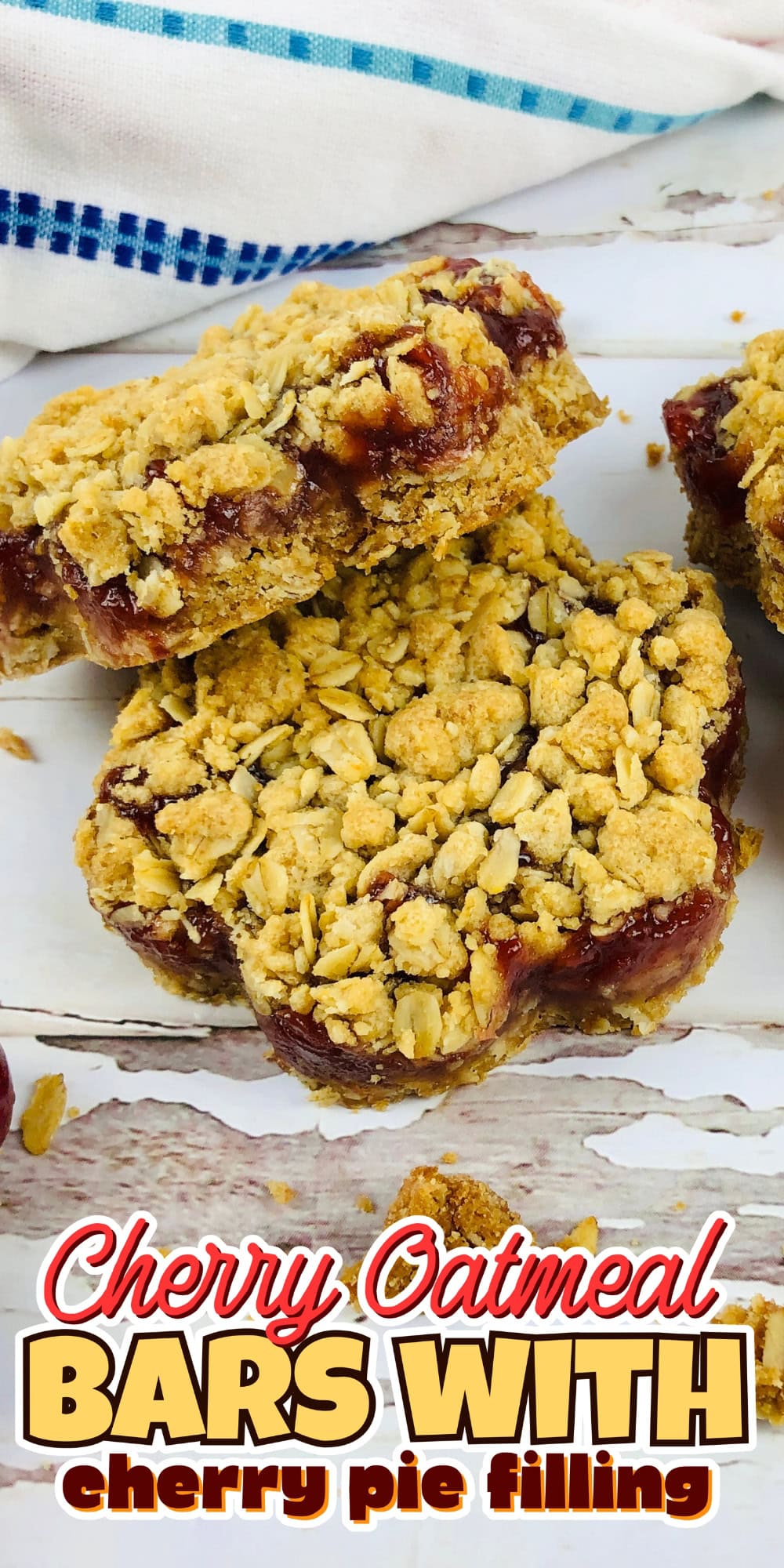 Cherry oatmeal bars made with cherry pie filling and oat crumb topping.