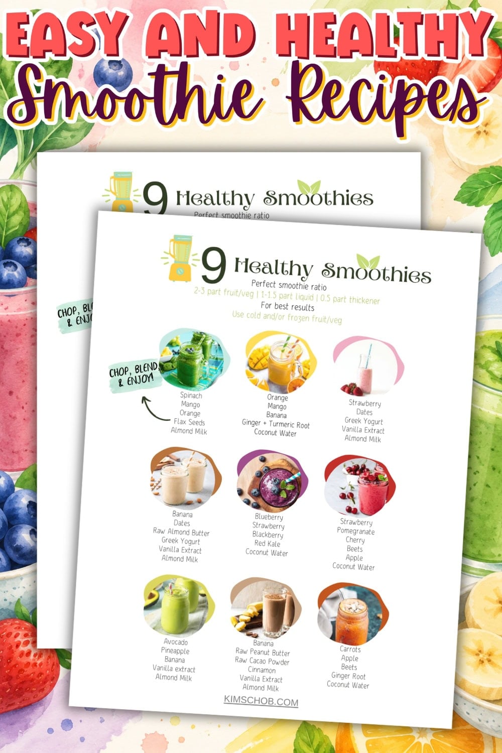 Two recipe pages titled Easy and Healthy Smoothie Recipes.