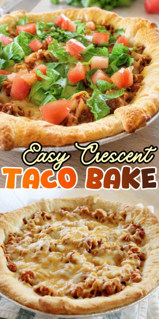 Two taco bakes: one topped with lettuce and tomato, one with melted cheese only.