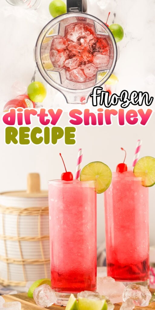 Two pink frozen cocktails with cherries, lime slices, and striped straws.
