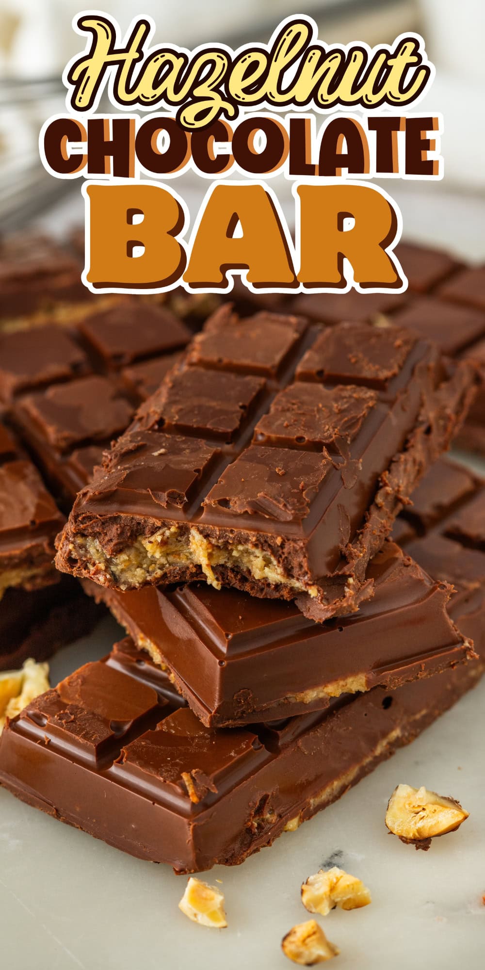 Chocolate bars with hazelnuts.