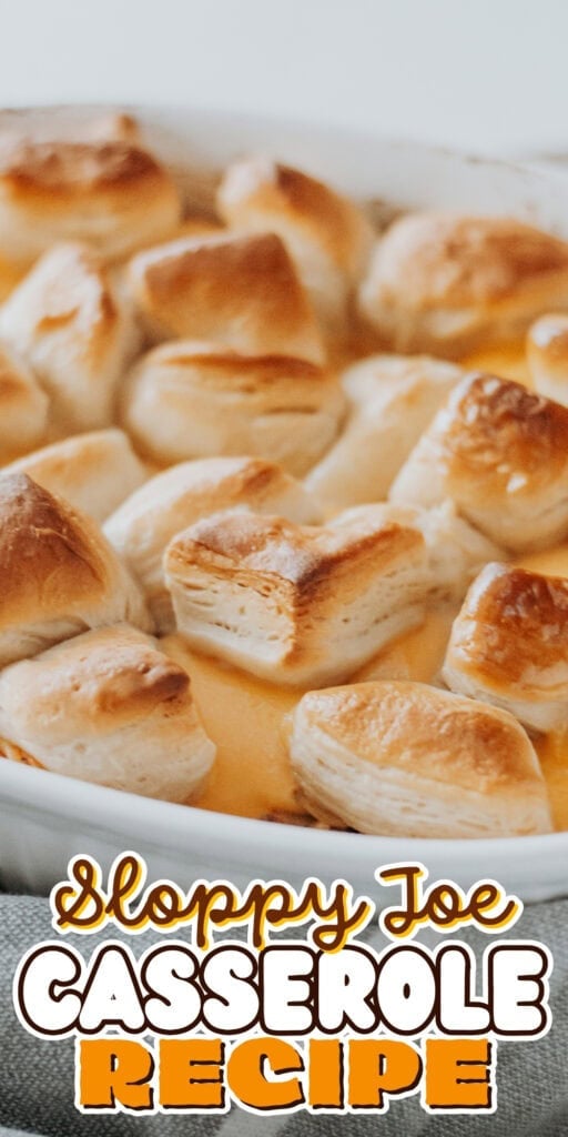 Sloppy Joe casserole: Ground beef, sauce, cheese, biscuits; bake to perfection.