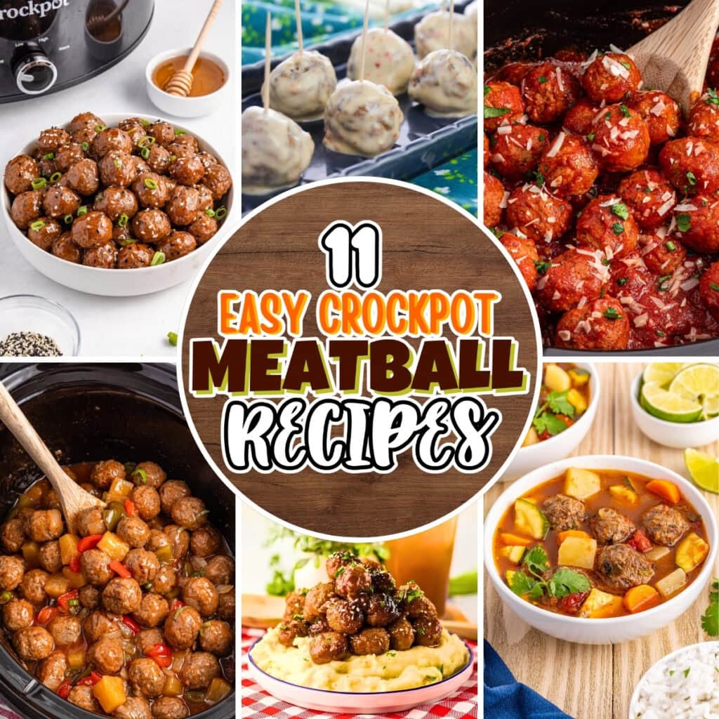 Crockpot meatball recipes with various flavors and serving ideas.