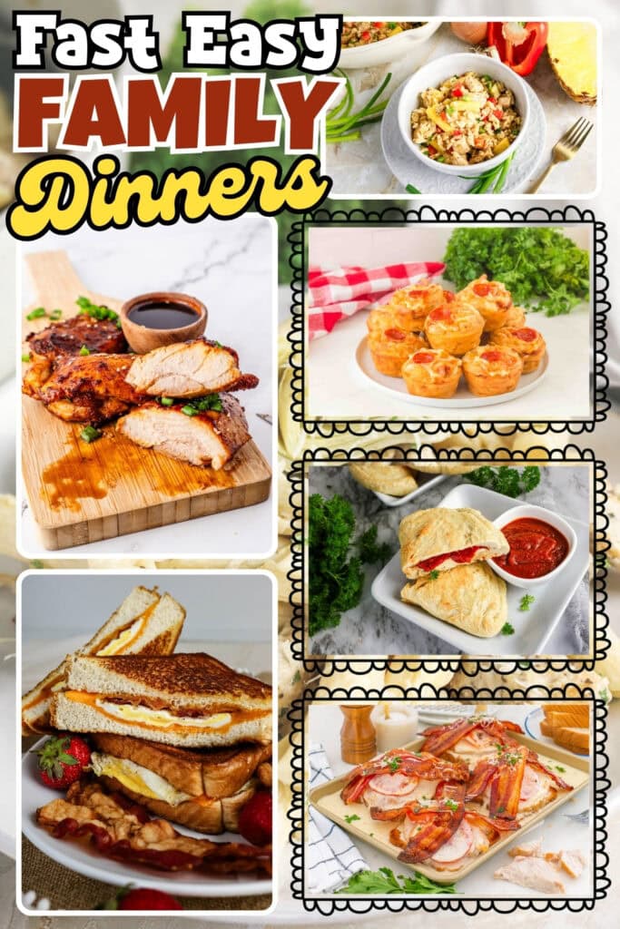 Five different family dinner dishes.