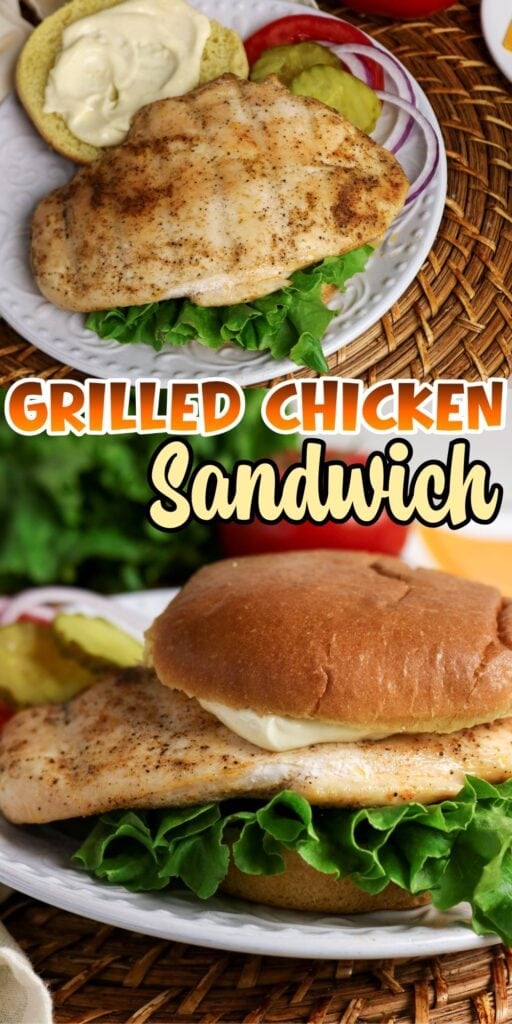 Grilled chicken sandwich with lettuce and mayo on a plate.