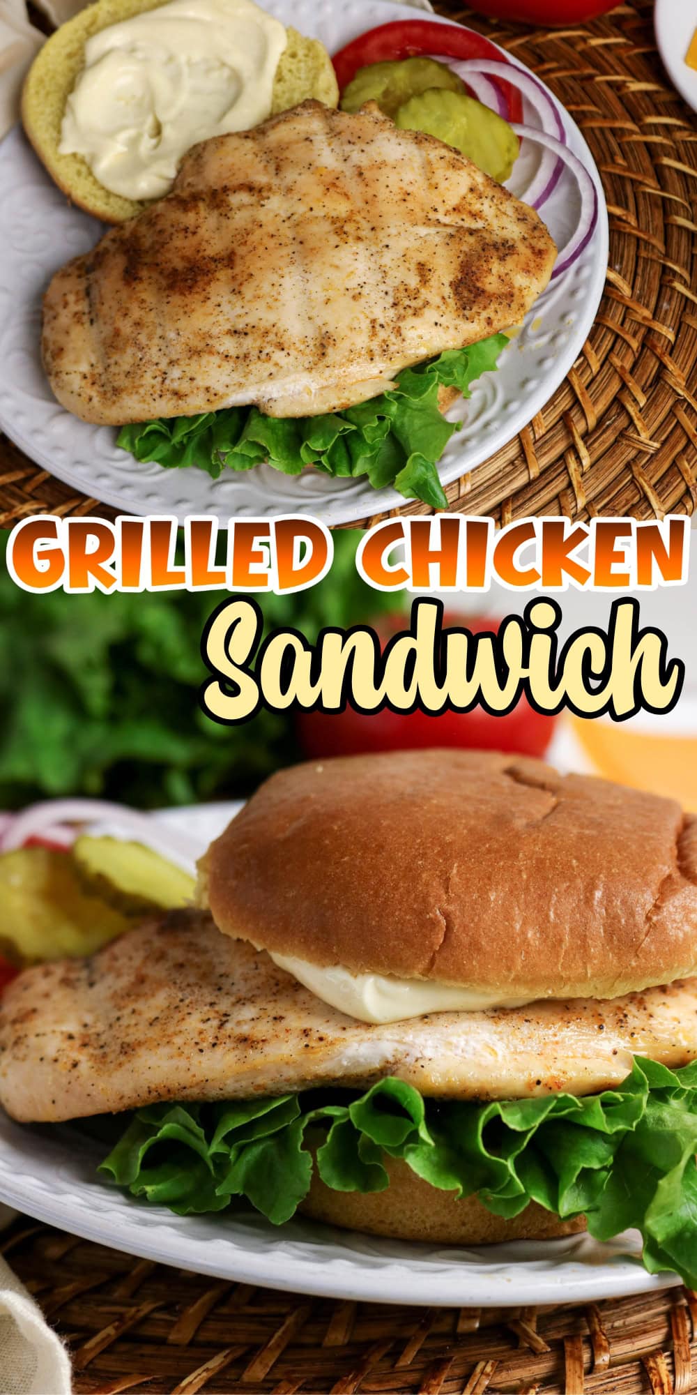 Grilled chicken sandwich with lettuce and mayo on a plate.